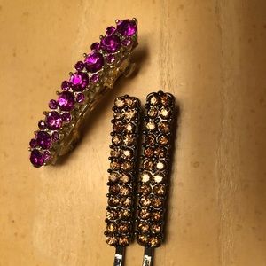 Purple magenta hair clip and brown hair pins